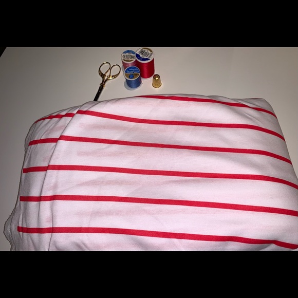 Red and White Striped Jersey Fabric - Picture 1 of 7